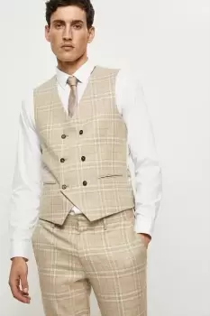Image of Skinny Fit Stone Textured Check Waistcoat