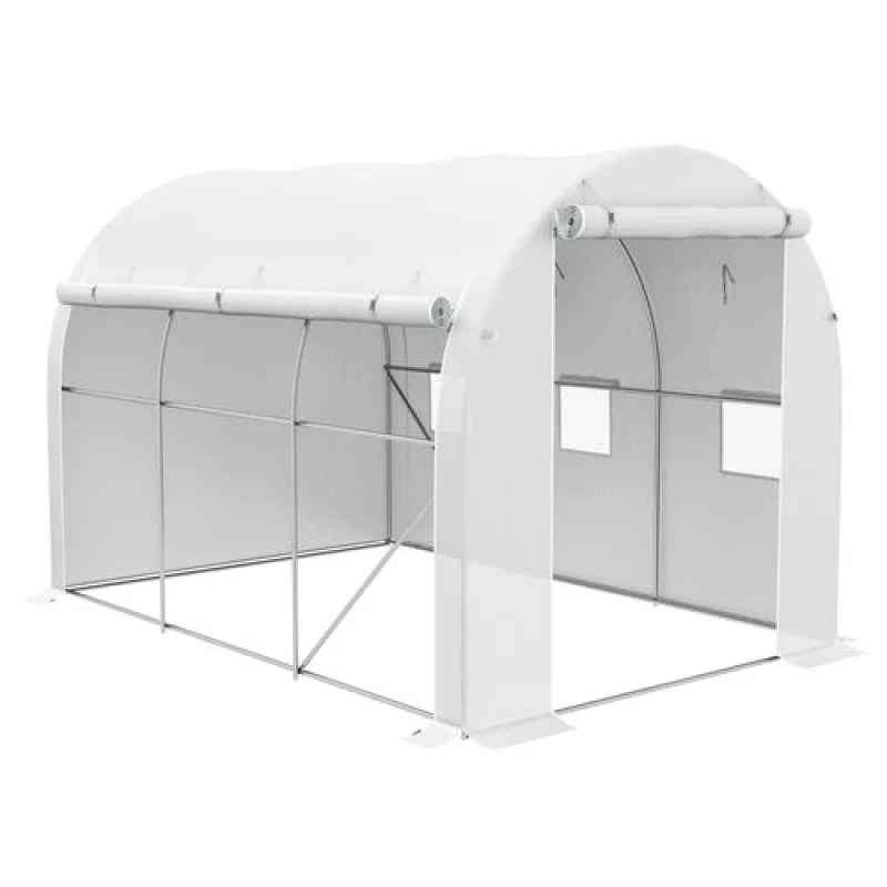Image of Outsunny Polytunnel Greenhouse with PE Cover - Galvanised Steel Frame - White TJ Hughes 5061025015917