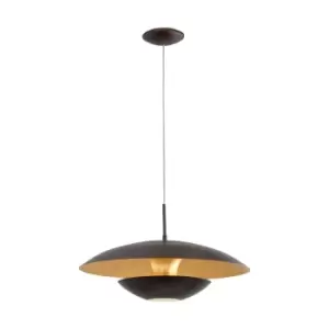 Image of Pendant Ceiling Light Steel Brown Outer & Gold Inner Shade Bulb E27 1x60W