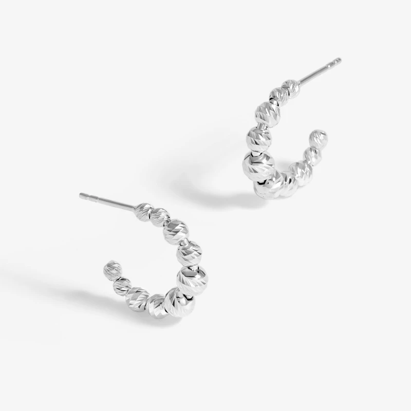 Image of Simply Silver Sterling Silver 925 Polished And Beaded Hoop Earrings Silver