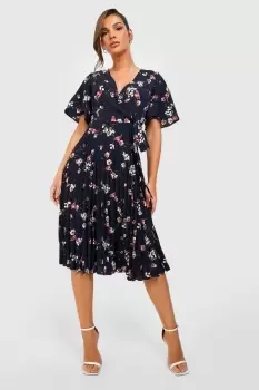 Image of Floral Print Pleated Midi Skater Dress
