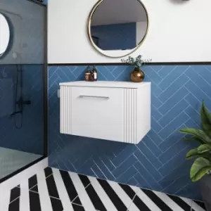 Image of Deco Wall Hung 1-Drawer Vanity Unit with Worktop 600mm Wide - Satin White - Nuie