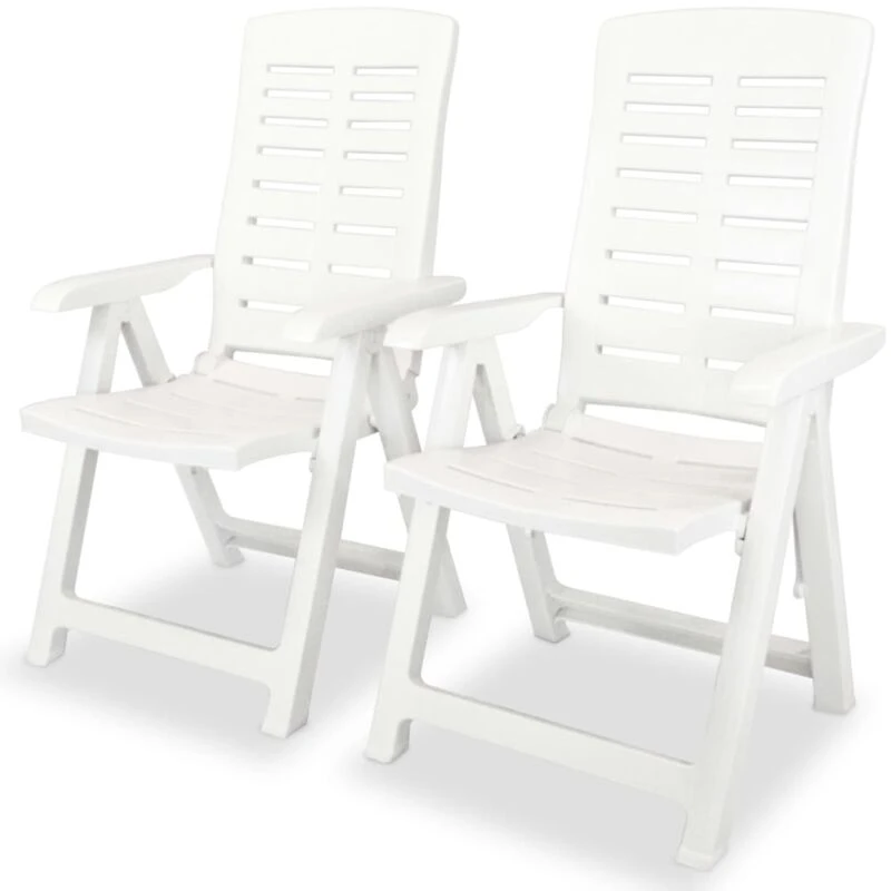 Image of vidaXL 2x Reclining Garden Chairs 60x61x108cm Plastic White Foldable Seat