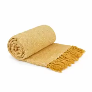 Image of Emma Barclay Herringbone Throw 90 x 100" Ochre