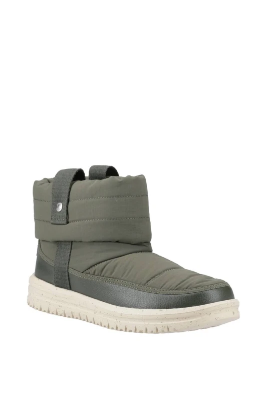 Image of HEYDUDE Womens Camden Cuff Nylon Quilt Boot in Dark Olive Size: 4 Dark Olive Female 4