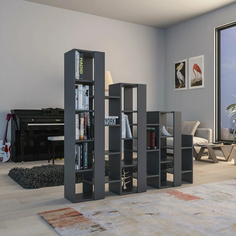 Image of DECORTIE Decortie - Lift Separator Modern Bookcase Display Unit Room Separator Tall 151cm - Anthracite Grey - Anthracite Grey M.KT.02.13189.3