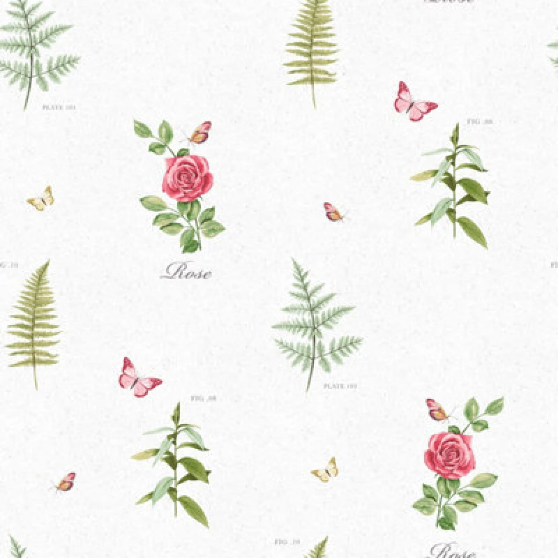 Image of Galerie Country Cottage Red Green Rose Botanical Motif Smooth Wallpaper