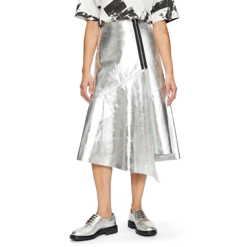 Image of Ted Baker Womens Asymmetrical Flared Midi Skirt Silver female 6 (2X)
