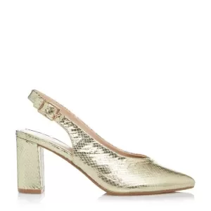Image of Head Over Heels by Dune Gold 'Caitiee' Mid Block Heel Court Shoes - 3