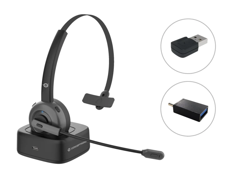Image of Conceptronic POLONA Wireless Bluetooth Headset with Charging Dock &amp