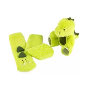 Image of totes Dinosaur Kid's Plush Toy and Slipper Socks Set Green