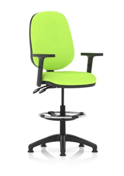 Image of Eclipse II Lever Task Operator Chair Lime Fully Bespoke Colour With Height Adjustable Arms With Hi Rise Draughtsman Kit