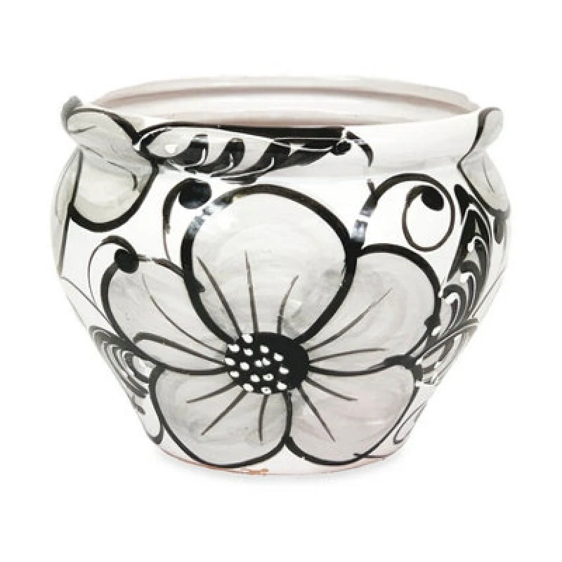 Image of Verano Spanish Ceramics Grey Flowers Hand Painted Outdoor Garden Patio Terrace Bola Plant Pot (D) 25cm Grey unisex