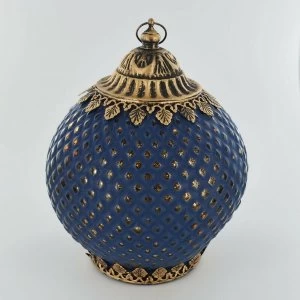 Image of LED Lantern Navy Pattern H19.5cm