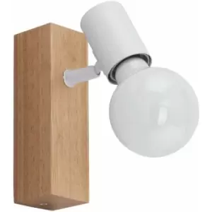 Image of Wall 1 Spot Light Backplate Colour Brown Wood Oak Look White Shade Bulb E27 10W