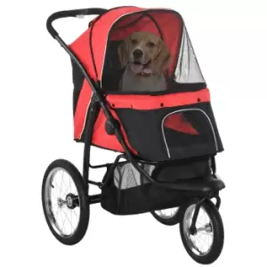 Image of PawHut Pet Stroller Jogger for Medium, Small Dogs, Foldable Cat Pram Dog Pushchair w/ Adjustable Canopy, 3 Big Wheels - Red