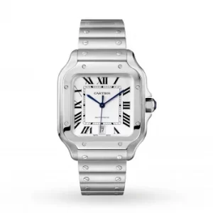 Image of Santos De Cartier Watch Large Model, Automatic Movement, Steel, Interchangeable Metal And Leather Bracelets