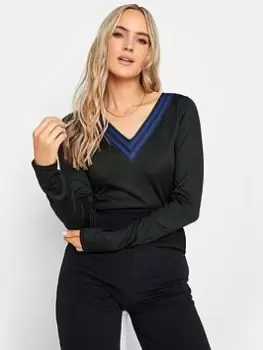 Image of Long Tall Sally V Neck Blue Stripe Ls Top, Black, Size 14, Women