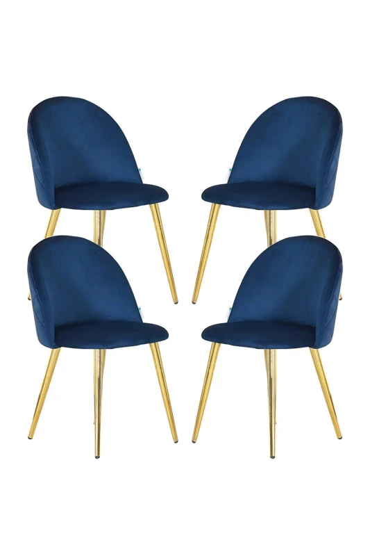 Image of Life Interiors Set of 4 Lucia Ergonomic Velvet Dining Chairs with Wooden Legs, Modern Upholstered Accent Chair in Blue Blue Unisex