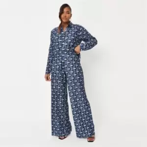 Image of Missguided Geo Plisse Shirt - Blue