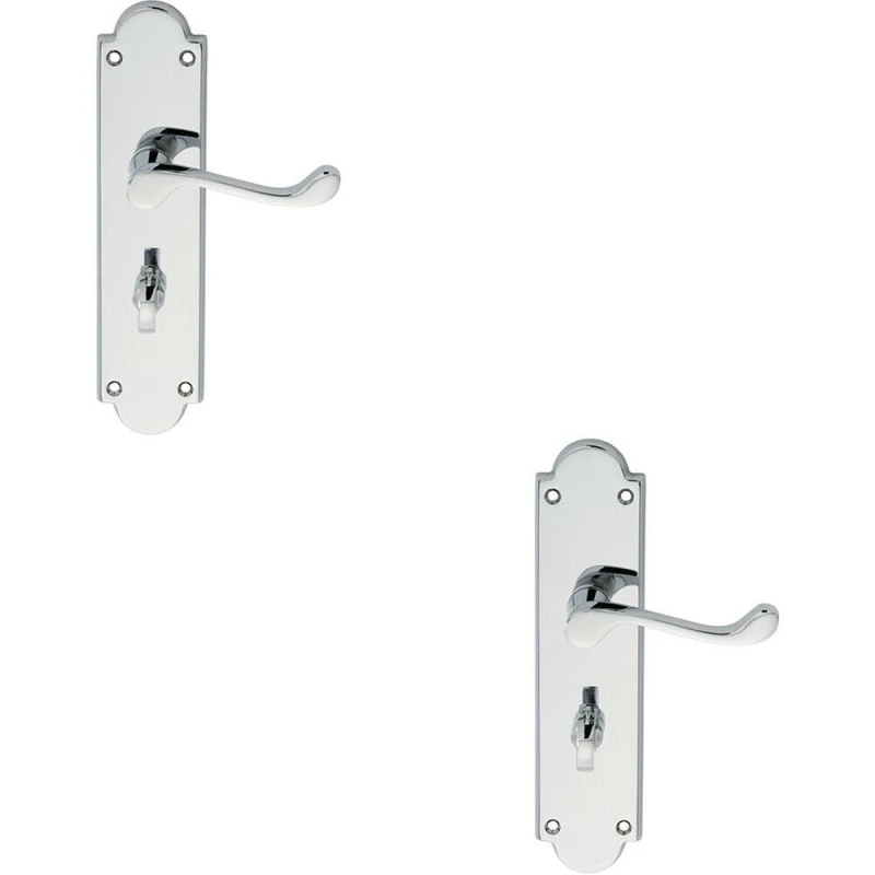 Image of Loops 2x PAIR Victorian Scroll Lever on Bathroom Backplate 205 x 49mm Polished Chrome Multi