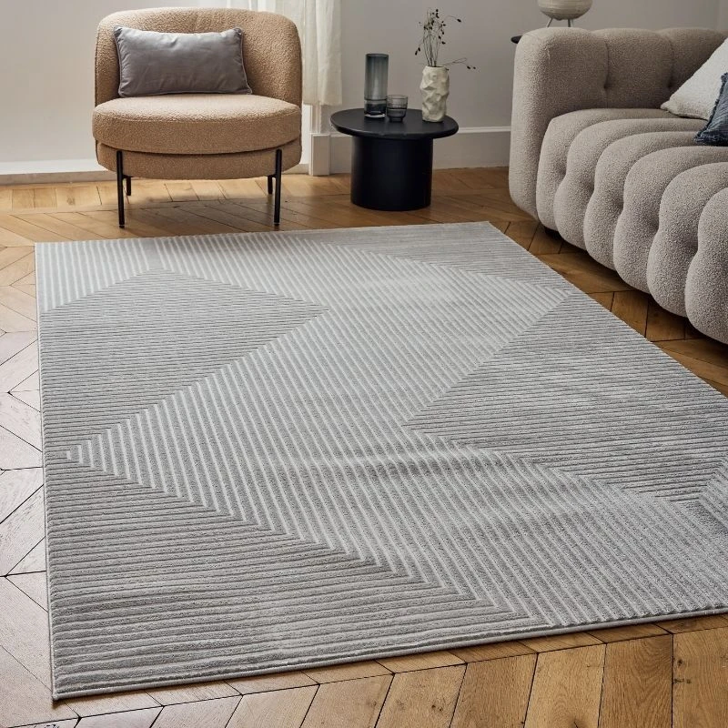 Image of THE RUGS Carmel Modern Area Rug & Runner Geometric Design Stain Resistant in Grey Size: 80cm x 150cm Grey Unisex 80cm x 150 cm