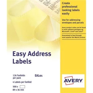 Image of Avery EAL01 89 x 37mm Dot Matrix Labels Easy Address Labels 1 x Pack of 500 Labels