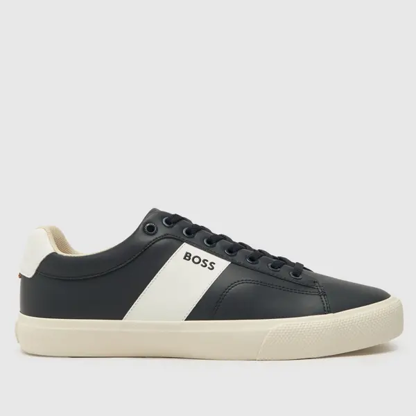Image of BOSS aiden tennis sneaker trainers in navy & white