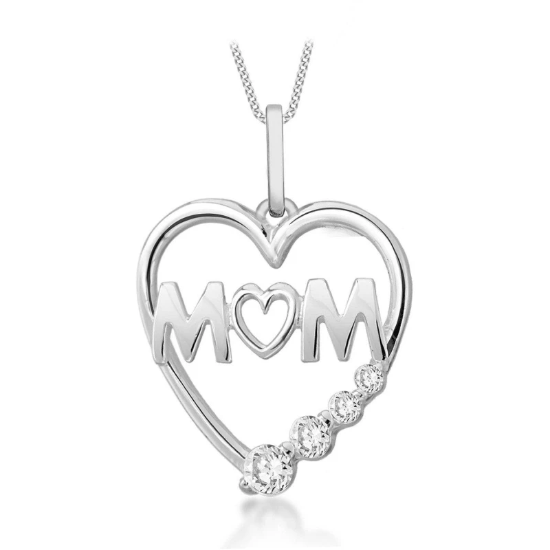 Image of Be You Sterling Silver CZ 'Mum' Heart Necklace Silver female 18inch