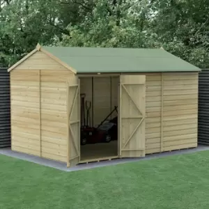 Image of 12' x 8' Forest Beckwood 25yr Guarantee Shiplap Windowless Double Door Reverse Apex Wooden Shed - Natural Timber