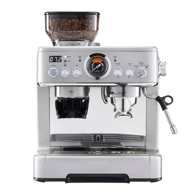 Image of Cooks Professional Bean-To cup Espresso Coffee Machine 20-Bar with Grinder & Steam Wand in Silver Silver Unisex