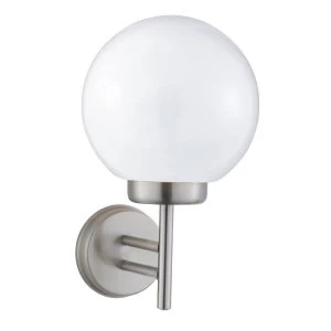 Image of 1 Light Outdoor Garden Globe Wall Light Satin Silver IP44, E27