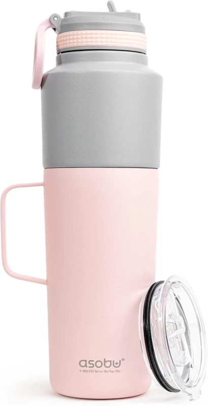 Image of asobu Insulated Stainless Steel Twin Pack Water Bottle Pink 591ml/ 887ml Pink