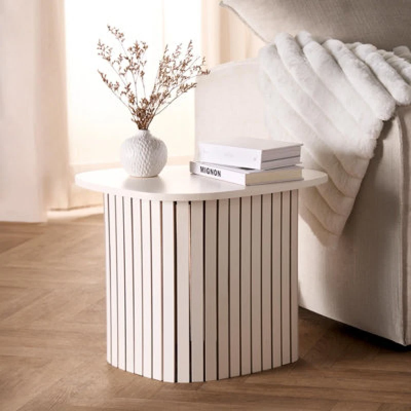 Image of OHS OHS Ribbed Side Table Corner Bedroom Living Room Office Bedside in Cream Cream One Size Unisex 5027434229628