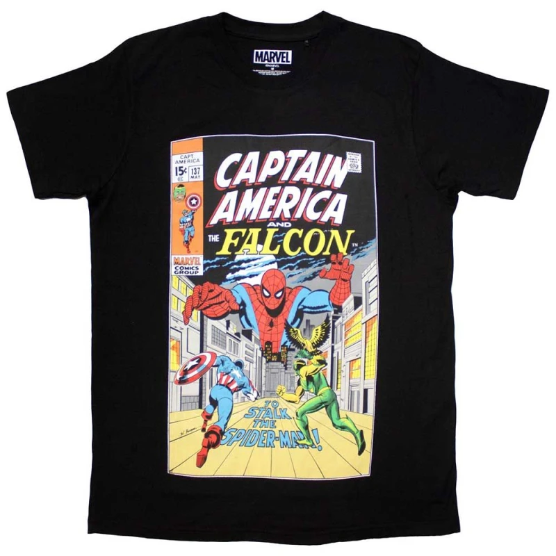Image of Marvel Captain America And Falcon Comic Cover T Shirt Black unisex