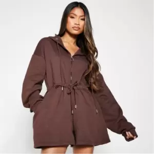 Image of I Saw It First Brushback Hooded Toggle Waist Playsuit - Brown