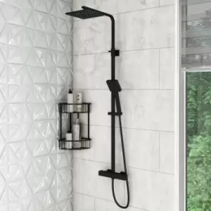Image of Black Square Thermostatic Mixer Shower Set with Exposed Valve - Zana