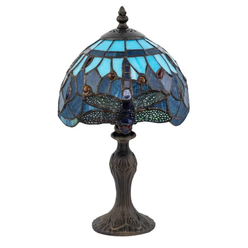 Image of Happy Homewares Traditional Handmade Stained Glass Dragonfly Tiffany Lamp in Blue Size: 8" Blue Unisex 8"