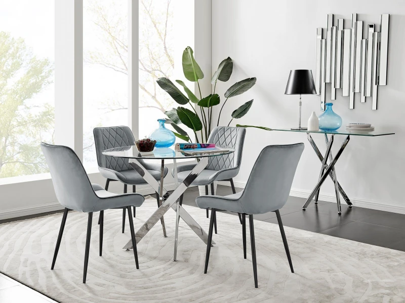 Image of FurnitureboxUK FurnitureboxUK Novara 100cm Round Dining Table and 4 Pesaro Black Leg Chairs in Grey Grey One Size Unisex 5056542647567