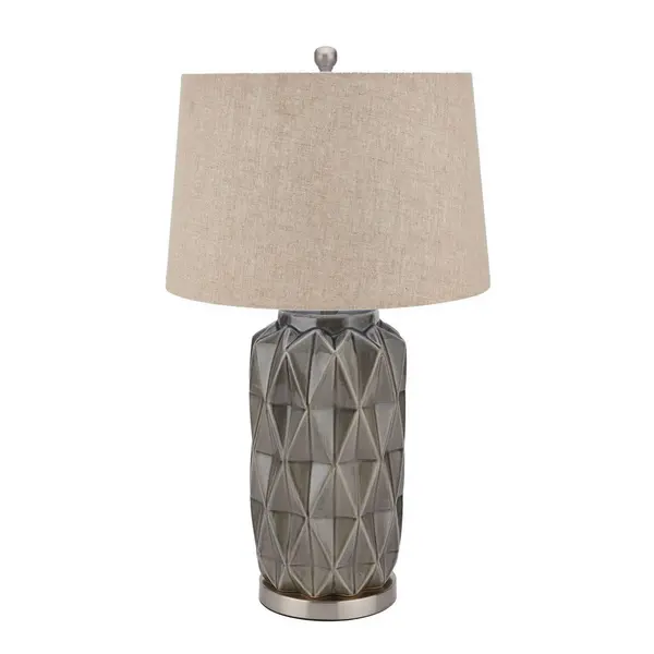 Image of Acantho Grey Ceramic Lamp With Linen Shade