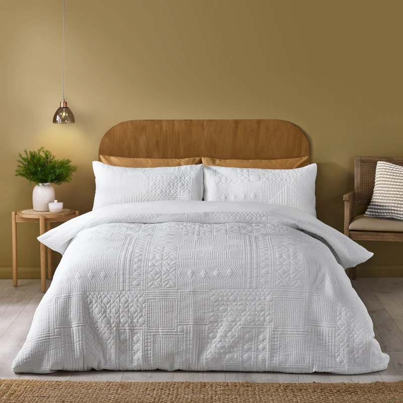 Image of Catherine Lansfield Folkstone Geo Soft Easy Care Duvet Cover Bedding Set White