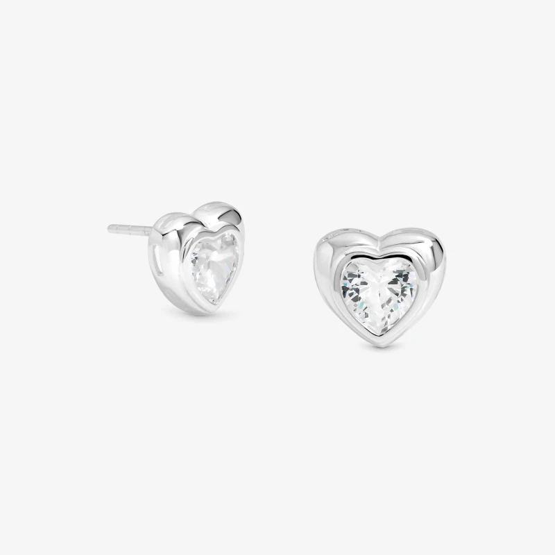 Image of Simply Silver Sterling Silver 925 CZ Centre Heart Stud Earrings Silver female One Size
