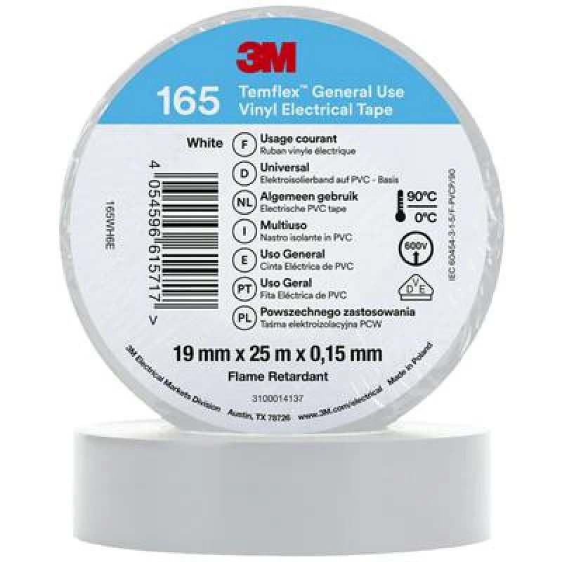 Image of 3M 3M Temflex 165 165WH6E Electrical tape Temflex 165 White (L x W) 25 m x 19mm 165WH6E