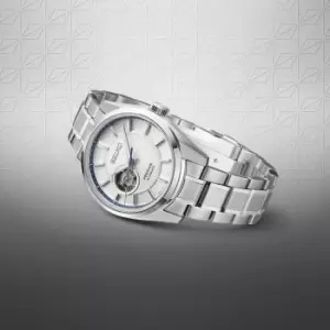 Image of Seiko Presage Sharp Edged 'Midday' Automatic White Dial Steel Bracelet Mens Watch SPB309J1