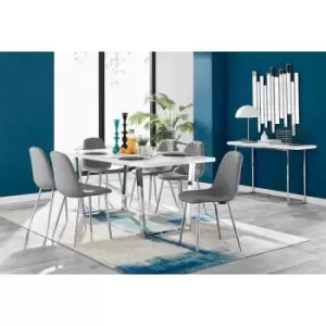 Image of Furniture Box Kylo White High Gloss Dining Table and 6 Grey Corona Silver Chairs