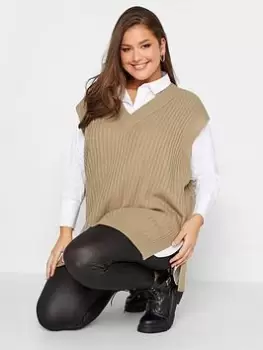 Image of Yours Ribbed V Neck Vest - Natural, Size 30-32, Women