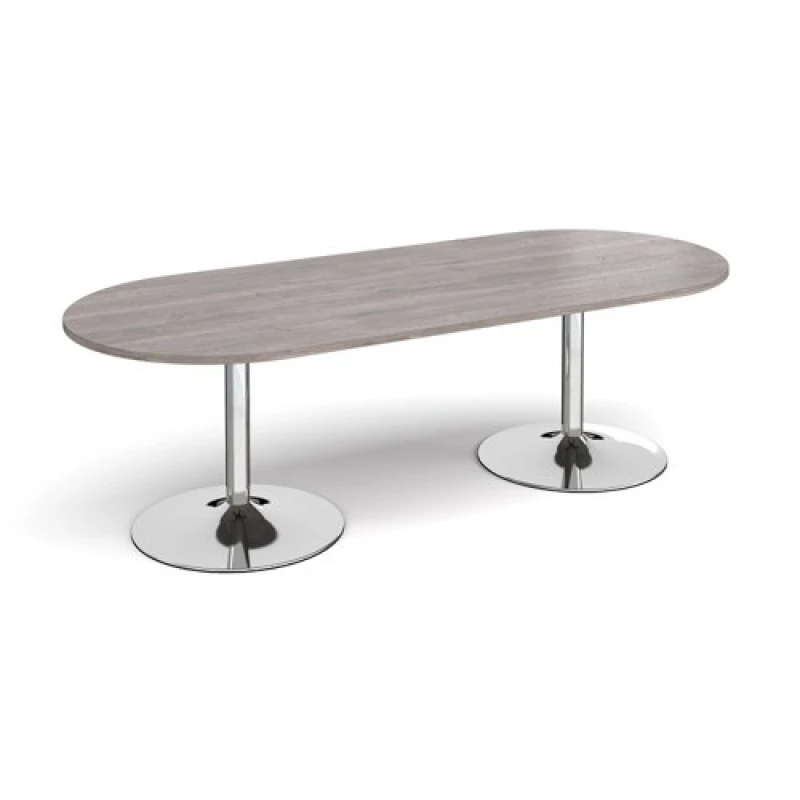 Image of Trumpet Base D - End Office Boardroom Table - Grey Oak - Chrome Base
