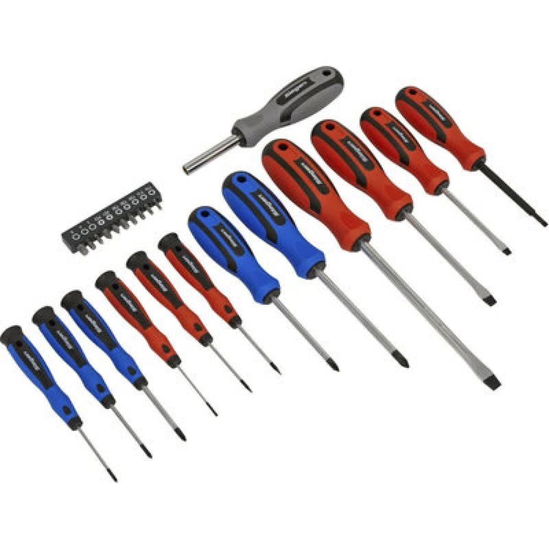 Image of Loops 23 PACK Premium Soft Grip Screwdriver Set & Storage Case - Slotted Phillips POZI Multi