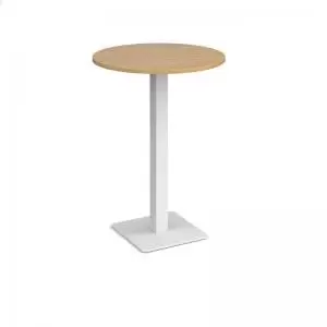 Image of Brescia circular poseur table with flat square white base 800mm - oak