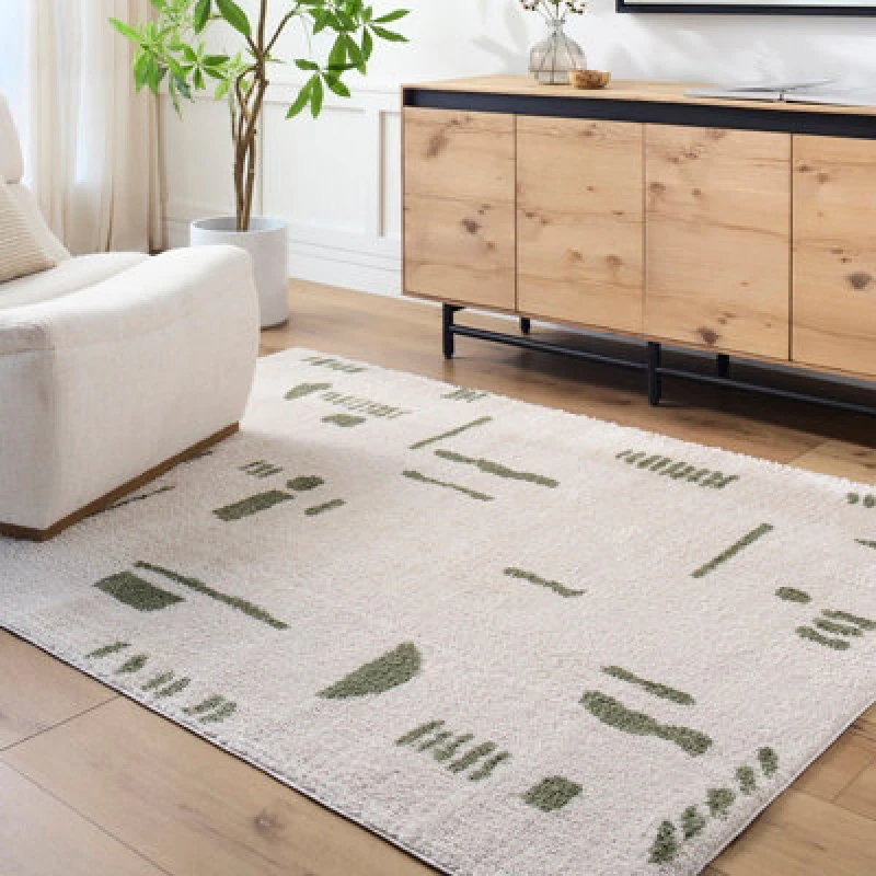Image of Livabliss Machine Washable Modern Shaggy Grass Green Soline Area Rug 200 X 275cm - Easy Care, Non Shedding, Ideal For Living Room & Bedroom